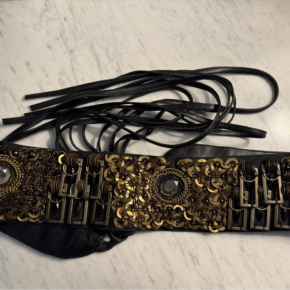 Chan Luu Black and Gold Embellished Belt